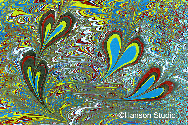 4 Multicolored Marbled Hearts on Multicolored Background